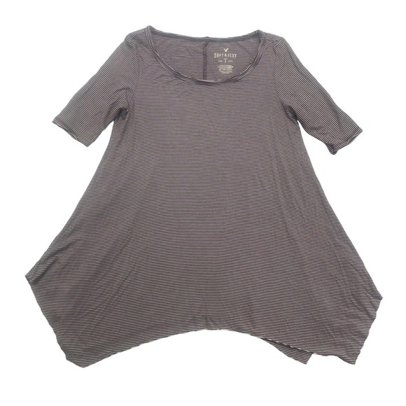 American Eagle Shirt Womens XS Soft & Sexy Purple Gray Striped Short Sleeve - Picture 1 of 12